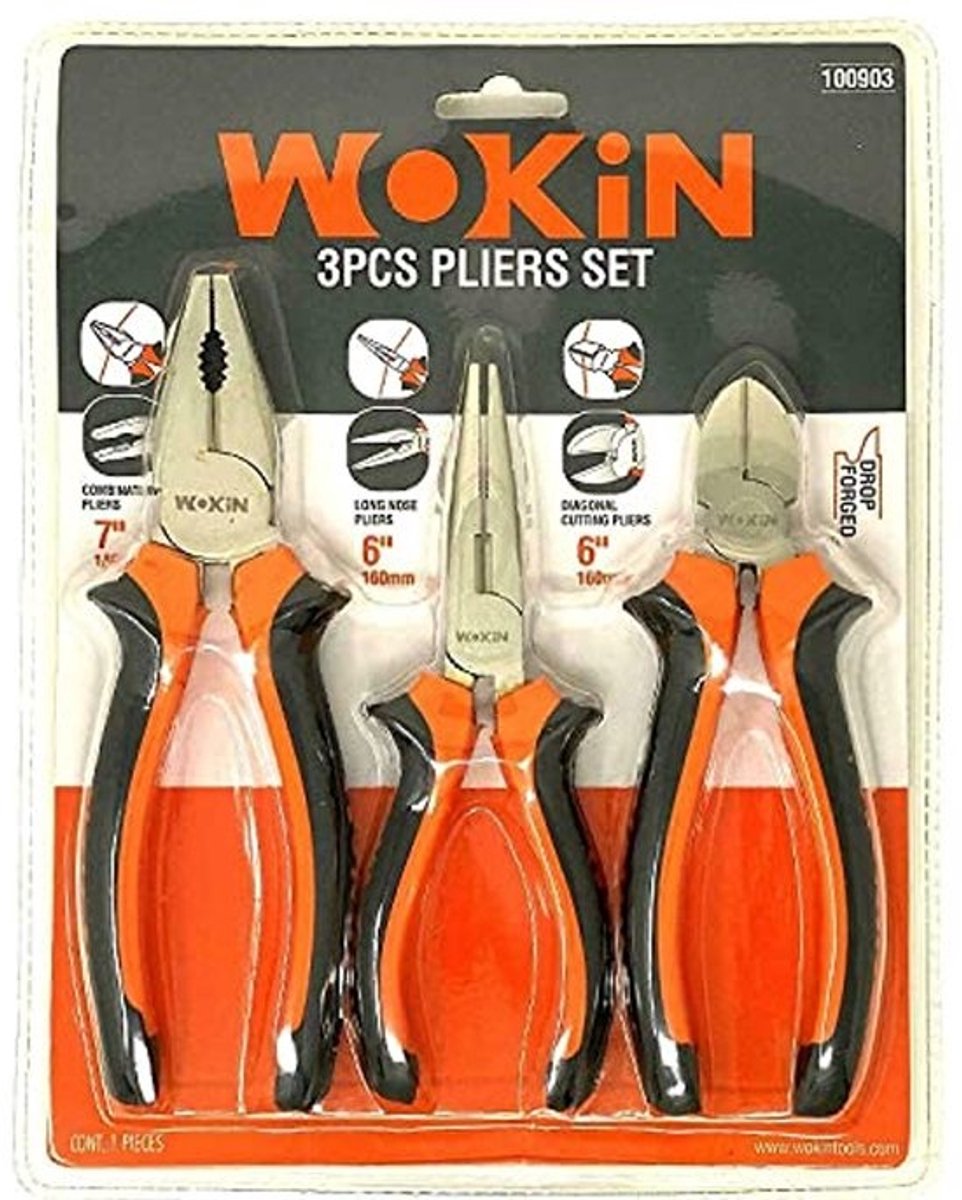 3-delige tangenset - Heavy-duty knijptangen - 6" langneus, 6" diagonaal en 7" gecombineerde knijptangen - Ergonomische handgreep