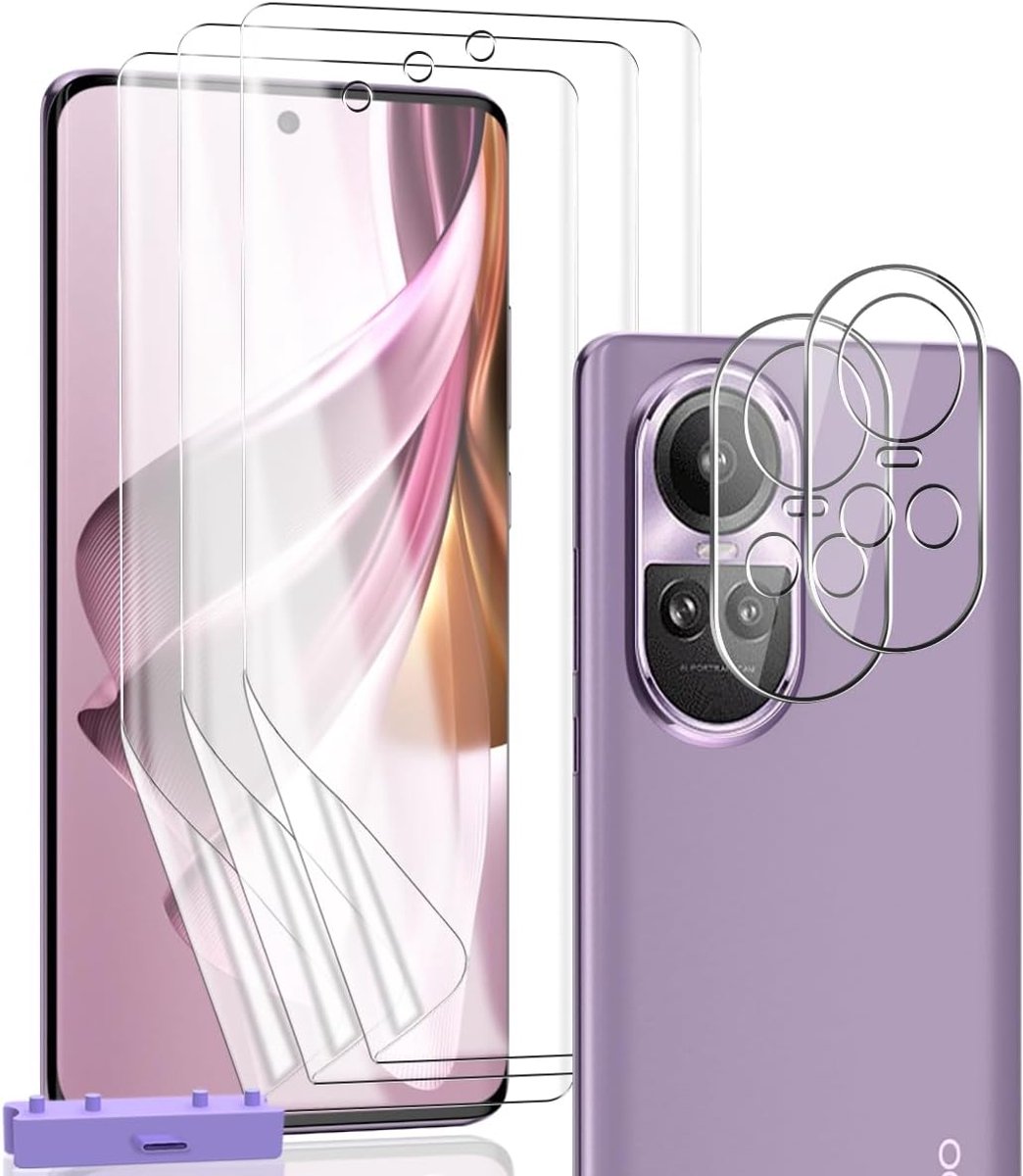 3+2 stuks flexibele screenprotector voor OPPO Reno 10/OPPO Reno 10 Pro van Displaybeschermfolie [geen gehard glas] en camerafolie, Anti-Kras, Volledige Dekking, Gemakkelijk aan te brengen