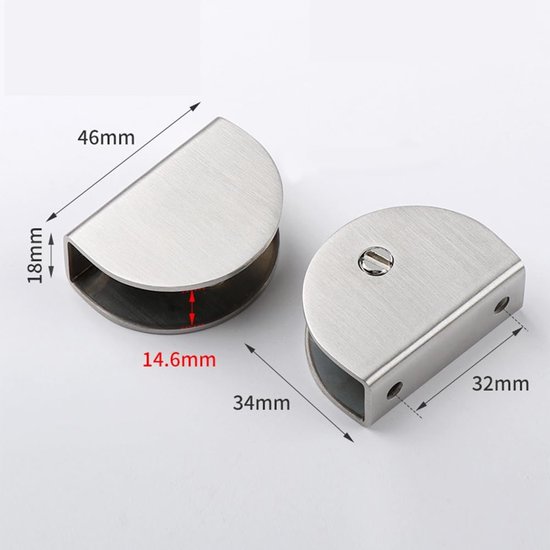 6 stuks roestvrijstalen cliphouder, verstelbare glazen plankbeugels, wandmontage, halfronde glazen klem, spiegelclips, vast voor 12 mm dikte glas en bord — afbeelding 2