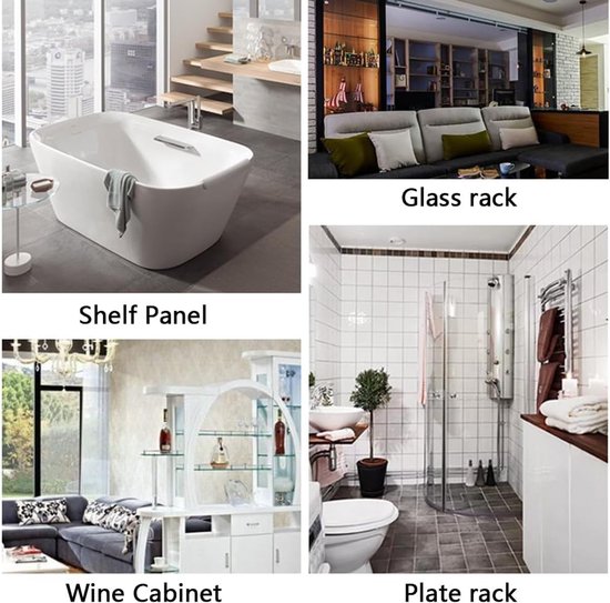 6 stuks roestvrijstalen cliphouder, verstelbare glazen plankbeugels, wandmontage, halfronde glazen klem, spiegelclips, vast voor 12 mm dikte glas en bord — afbeelding 5