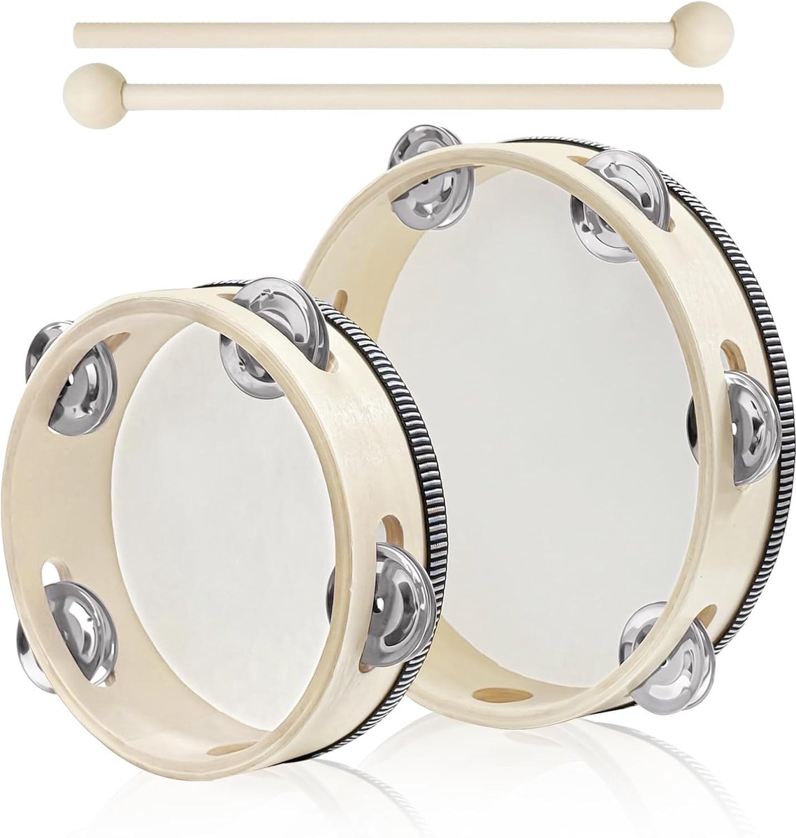 Handdrums set - Tambourin (houtkleur, 20 cm + 15 cm)
