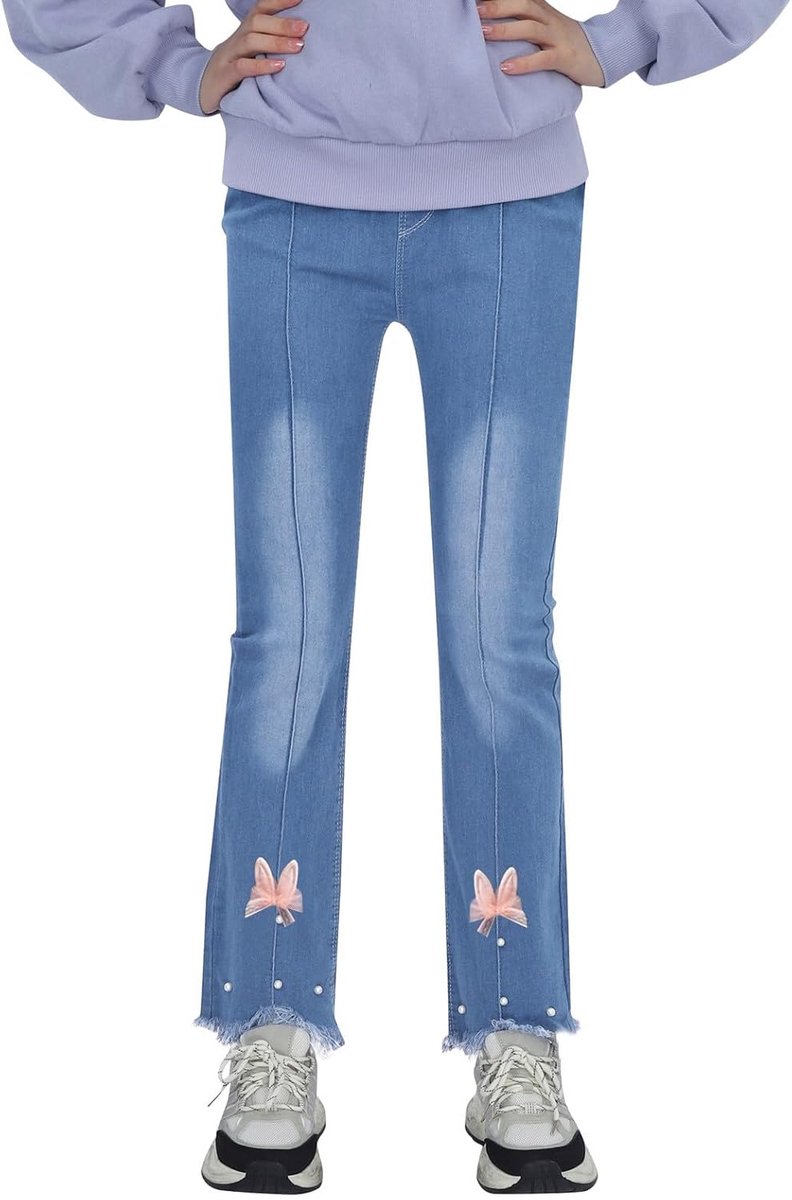 Casual jeans voor kinderen, meisjes, denim broek met elastische taille, brede pijpen, broek voor peuters