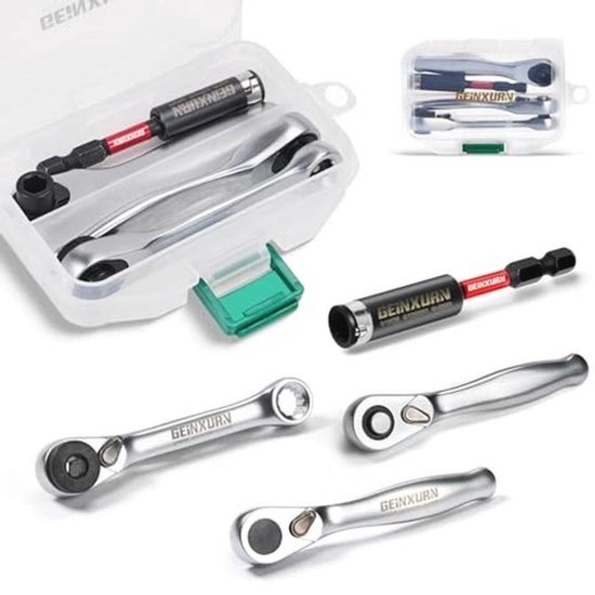 Mini-ratelsleutel- en bithouderset - 4 stuks - 1/4"-aandrijving - 72-tandsmechanisme voor krappe ruimtes