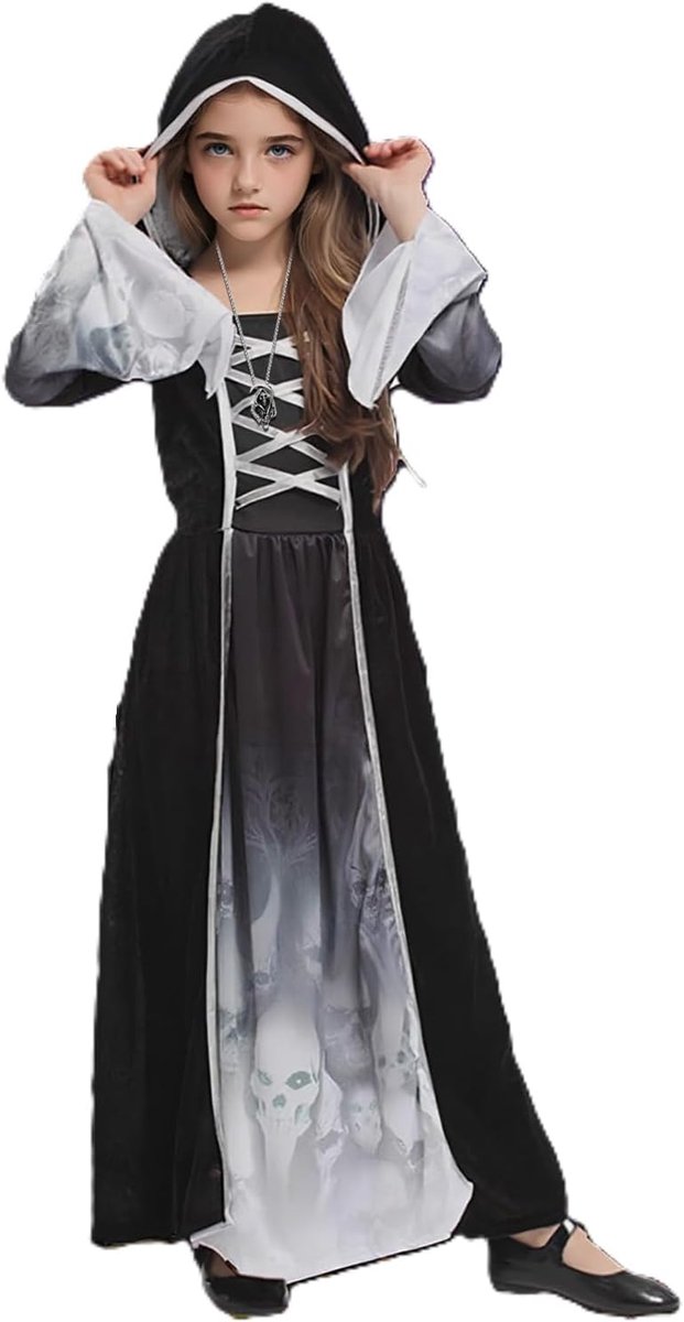 Hein Kostuum Kinderen Meisjes, Halloween Reaper Kostuum Kinderen met Reaper Scythe, Halloween Outfits voor Meisjes Outfit Fancy Dress (L)