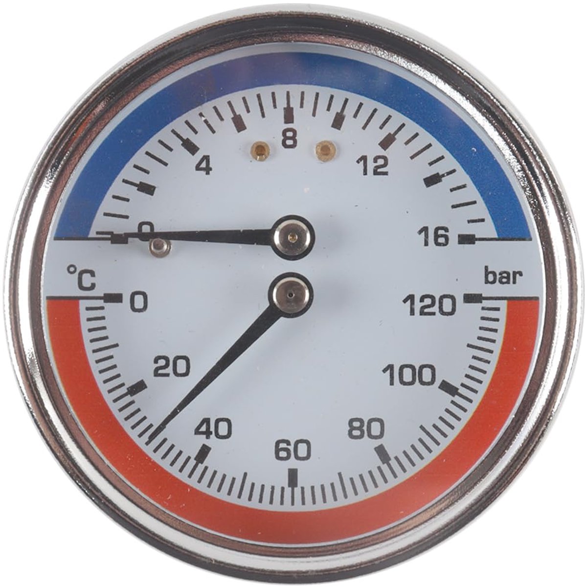 1/4 BSPT-schroefdraadaansluiting 0-120 °C (0-16 bar) Temperatuurmanometer