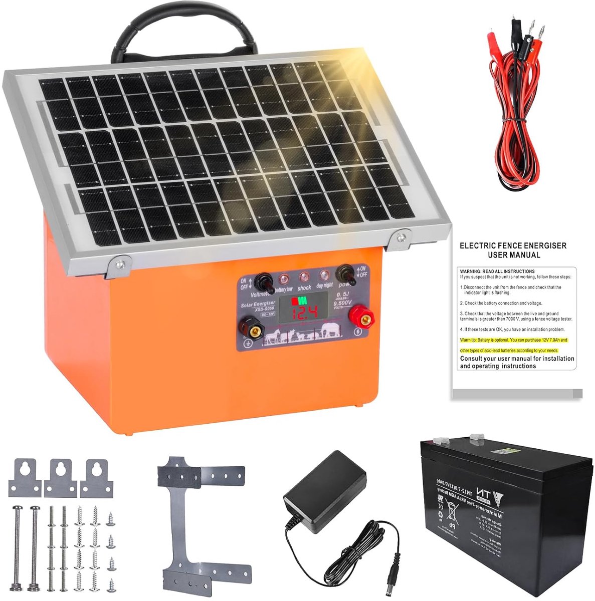 Omheining zonne-energie elektrische omheining, 9,5 kV elektrische herdershond controller voor paarden, elektrische omheining 0,5 J voor het fokken van herdersdieren, voor boerderij