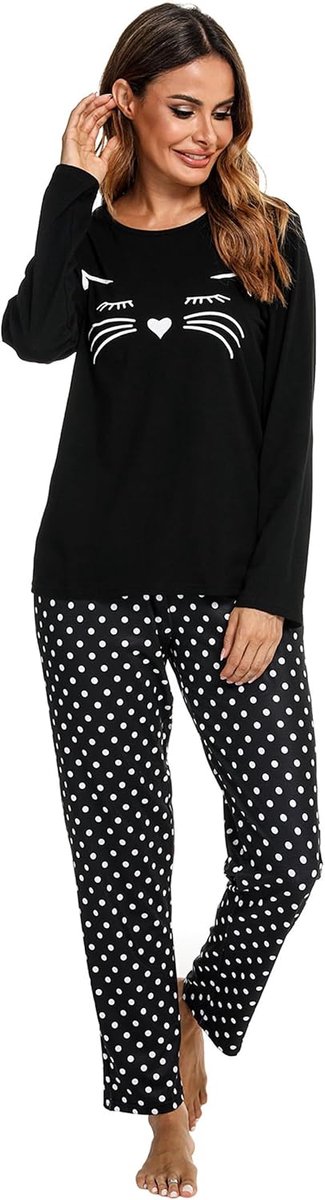 Pyjama Dames Lange Pyjama Katoenen Winter Pyjama Set Ronde Hals Top en Pyjamabroek Lange Mouwen Loungewear Nachtkleding Huispak Gezellig Vrijetijdspak
