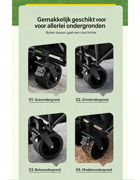 Opvouwbare Kampeerwagen Bolderkar Grote Inhoud 360° Draaibare Wielen met Dubbele Rem Verzwaard Stalen Frame Khaki83*50*70 cm — afbeelding 5
