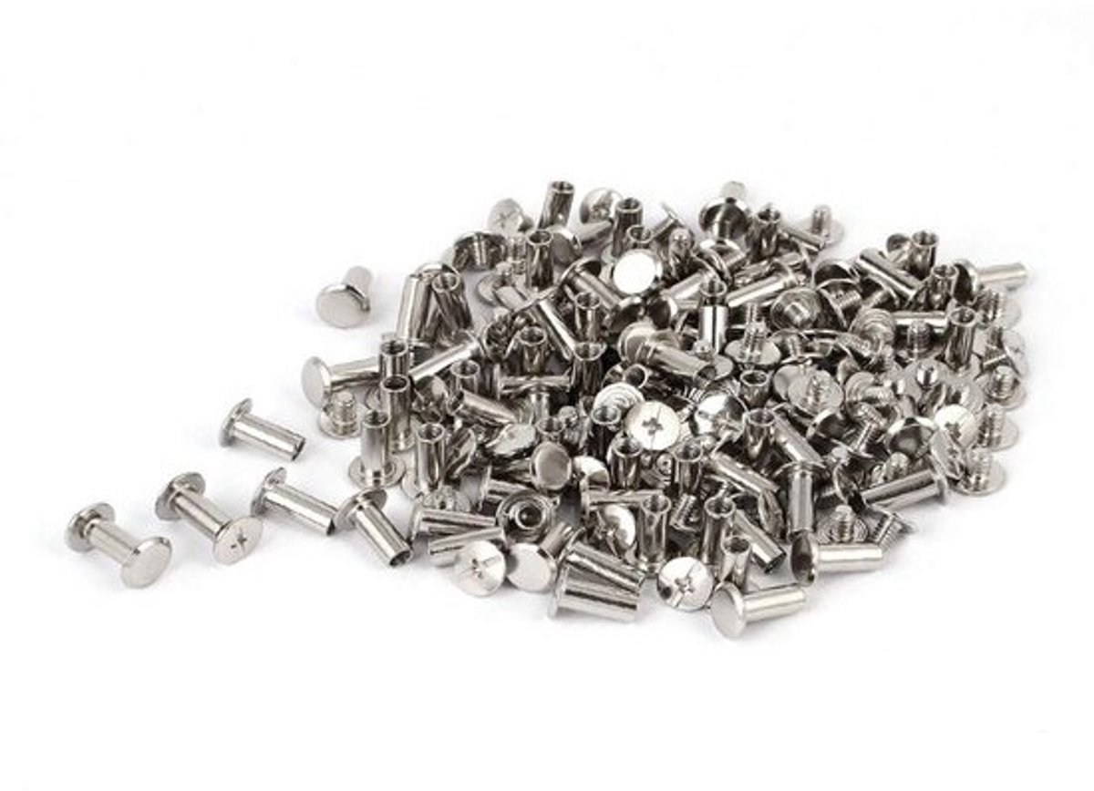 Chicago-schroeven - Paaltjes voor metalen banden - Voor het bevestigen van documenten - Metalen constructie - M5 x 12 mm - Zilverkleurig