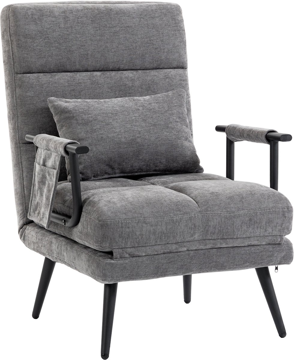 Homona Slaapfauteuil 3-in-1 - Met verstelbare rugleuning en lendenkussen - 67 x 73 x 96 cm - Grijs