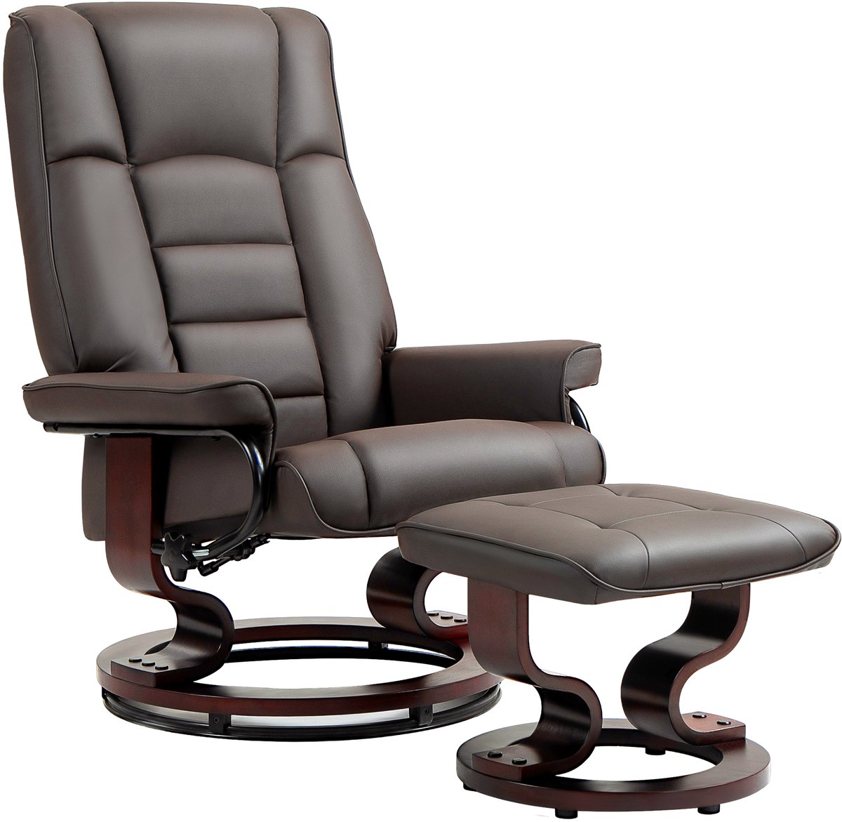 Homona Relaxfauteuil met hocker - 130 graden verstelbaar - 360 graden draaibaar - Kunstleer - 76 x 85 x 104 cm - Bruin