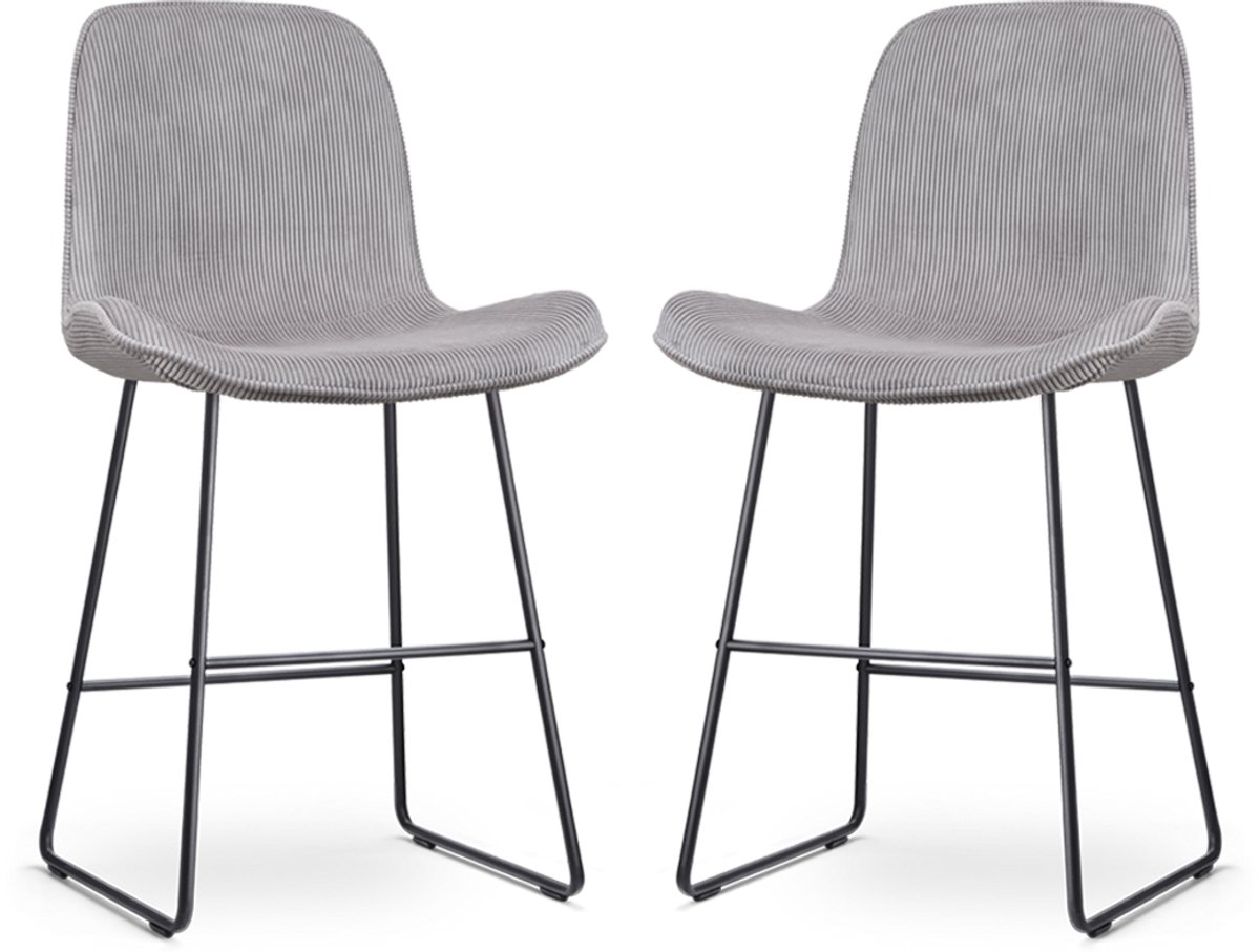 Nolon Nino-Fé Barkrukken Set van 2 Ribstof Warm Grijs - Zwart Onderstel - 65 cm - met Rugleuning - Stof - Kookeiland