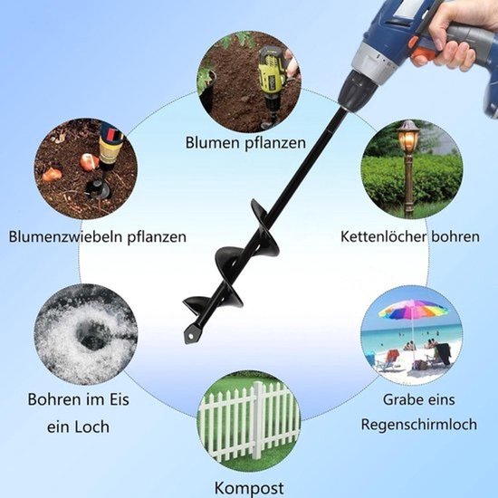 Allecto - Gartenboor Grondboor - Plantboor voor accuschroevendraaier - 4 x 22 cm - Voor de tuin - Ideaal voor leem- en steenachtige grond - Inclusief handschoenen — afbeelding 2