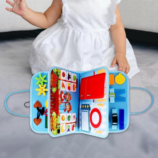 Montessori activiteitenboek - Montessori speelgoed baby - Busy Board - Sensorisch speelgoed - Educatief speelgoed - Baby speelgoed - Reisspeelgoed voor jongens en meisjes - Blauwe dinosaurus — afbeelding 3