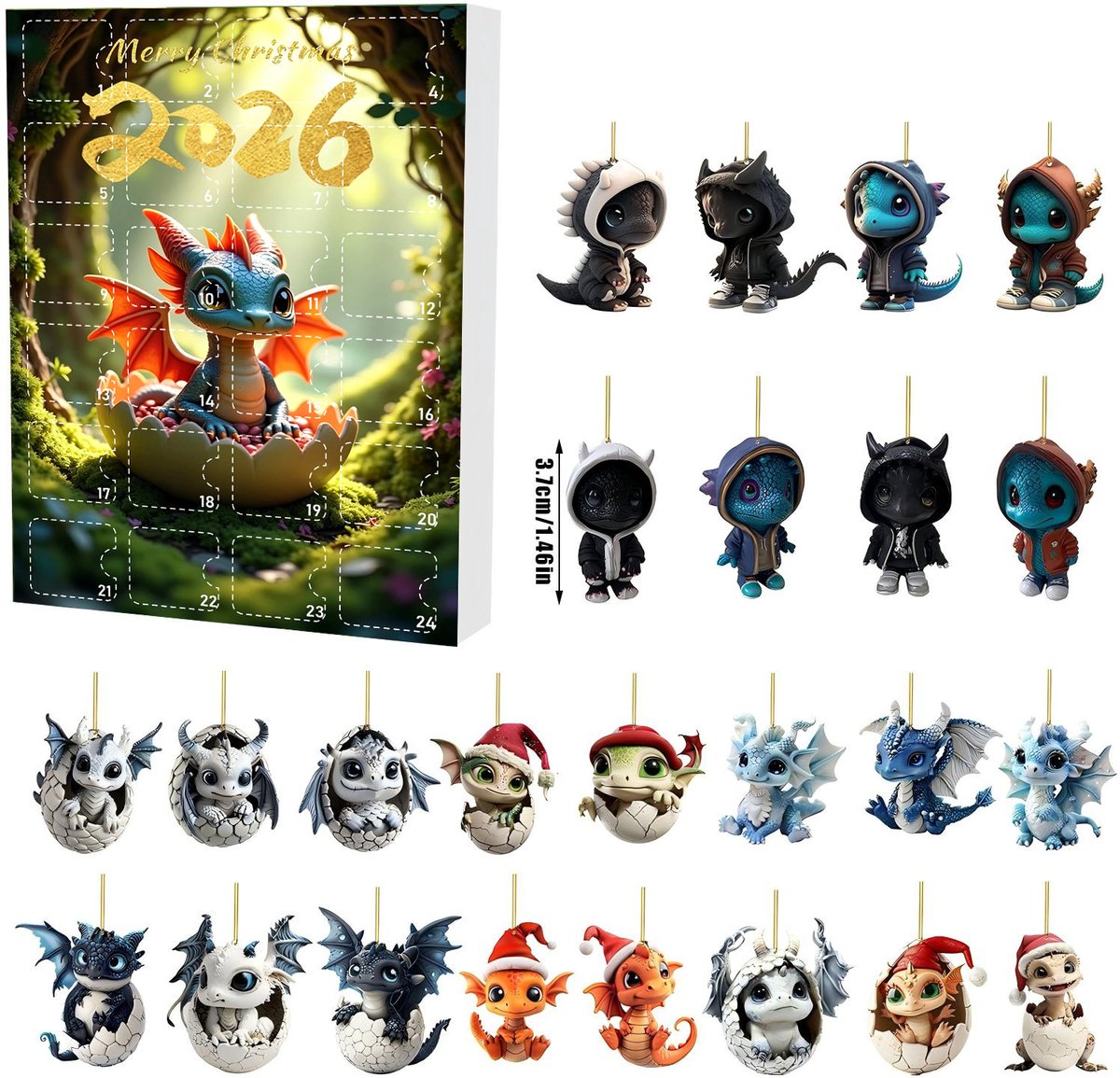 Kerst Adventskalender - Draken Hanger - Kerst Aftellen - 24 Verrassingen - 1 Kalender - Multicolor