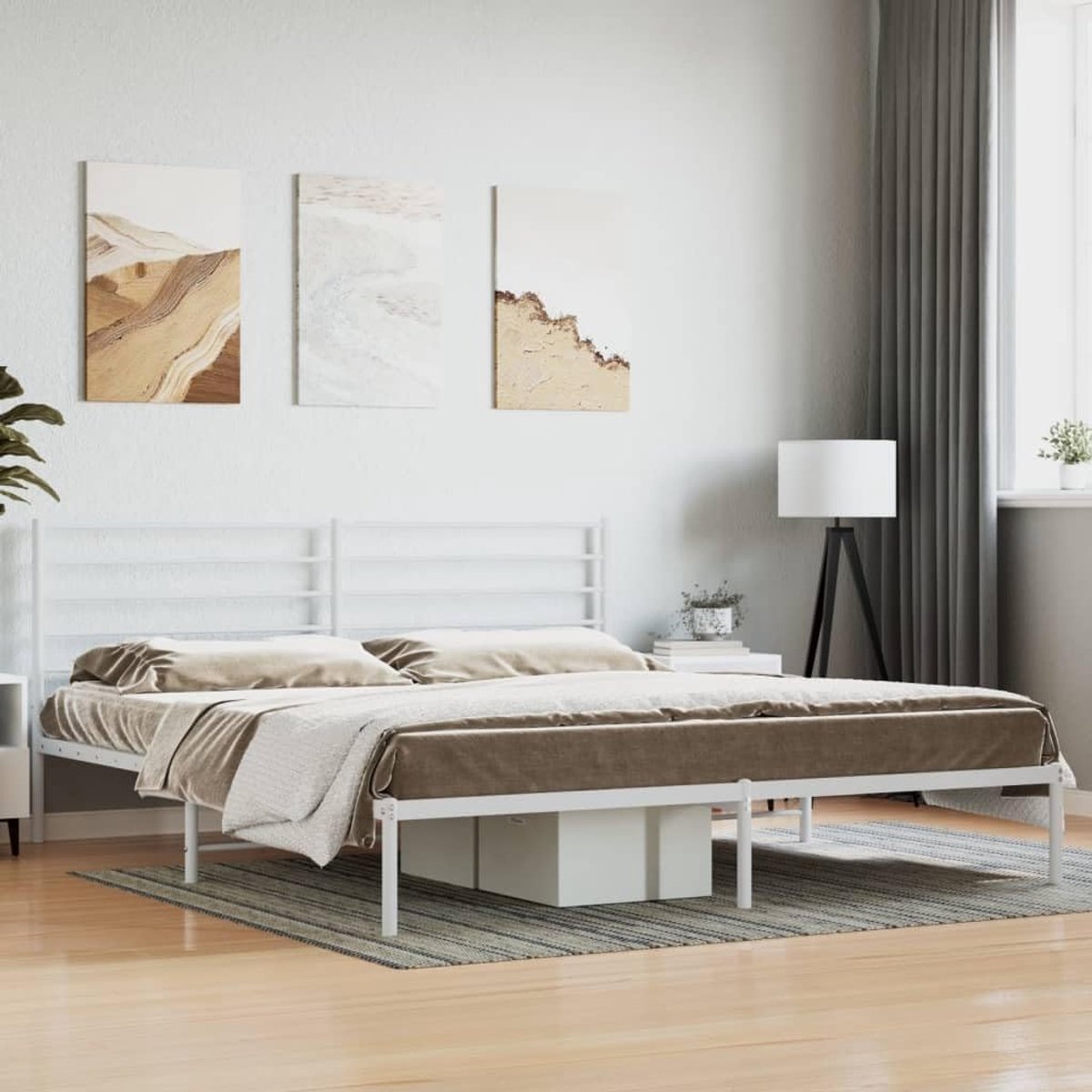 Bedframe met hoofdeinde metaal wit 180 x 200 cm Cornice da letto per soggiorno Struttura del letto dell'hotel Telaio per Camera da letto