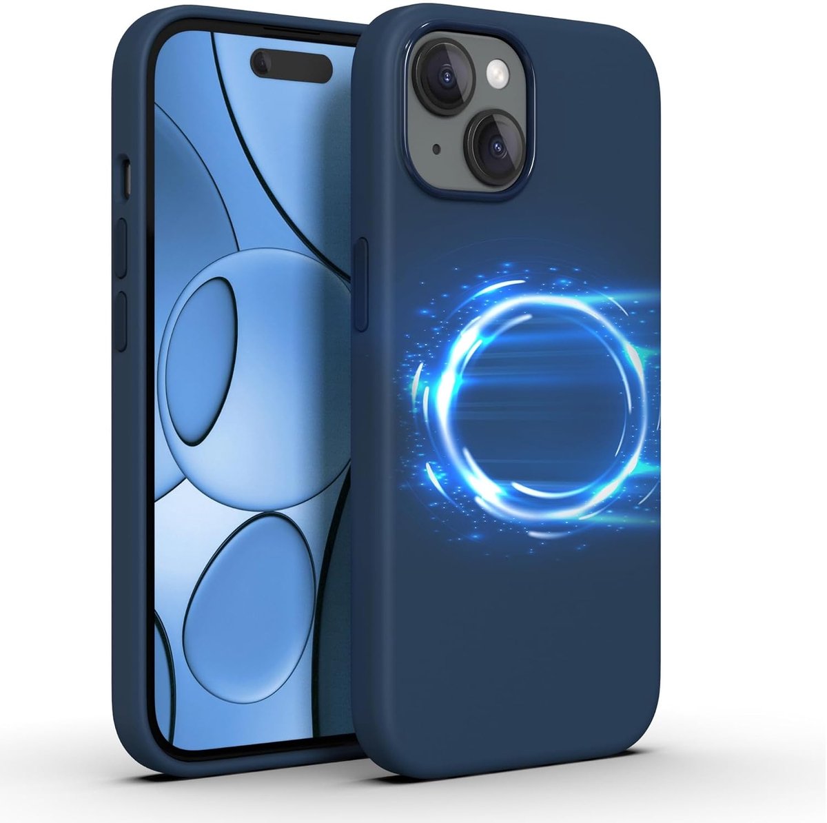Telefoonhoesje voor iPhone 15, blauw mat, siliconen, compatibel met MagSafe, 4 beschermlagen, schokbestendig, krasbestendig, slanke magnetische beschermhoes voor Apple iPhone 15, slim