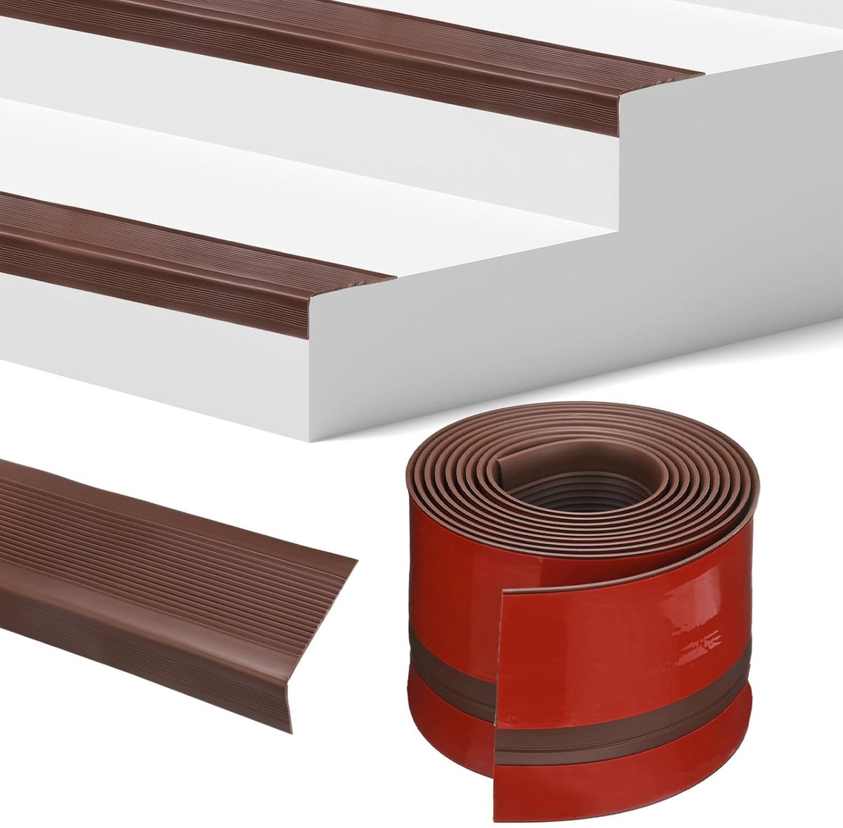 Rand 10FT vinyl rubber antislip rand zelfklevende trapbescherming voor binnen en buiten [bruin, 3,5 cm]