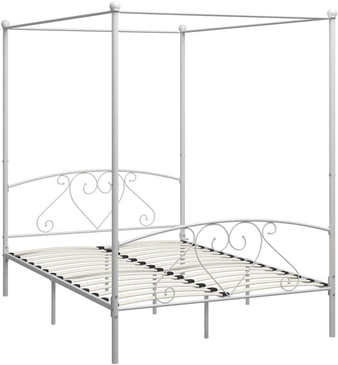 Hemelbed frame tweepersoonsbed metalen bed bedframe lattenbodem slaapkamerbed slaapkamermeubel echtbed wit metaal 160 x 200 cm