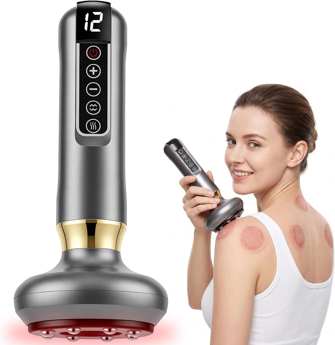 Cellulitis Massager met 12 Zuigstanden en Warmtefunctie | Draagbaar Cupping Massager Elektrisch Cupping Apparaat voor Buik, Taille, Armen en Benen