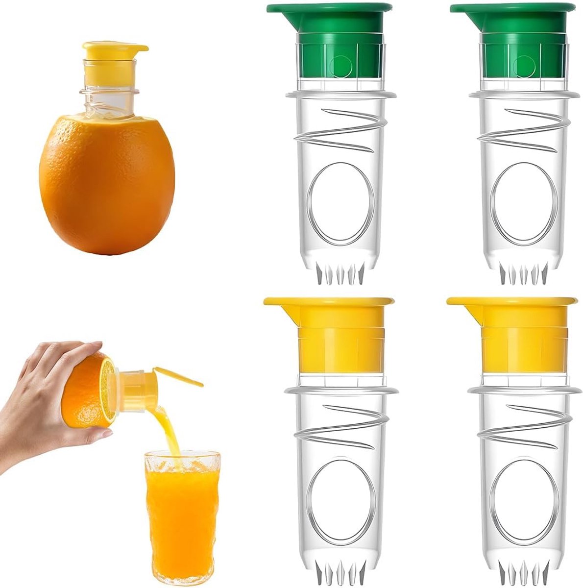 4 Stuks: Draagbare limoenperser plastic,citroenpers klein,citroenhandpers met deksel,handmatige citroensappers voor limoen-sinaasappelcocktails,drankjes,geelgroen