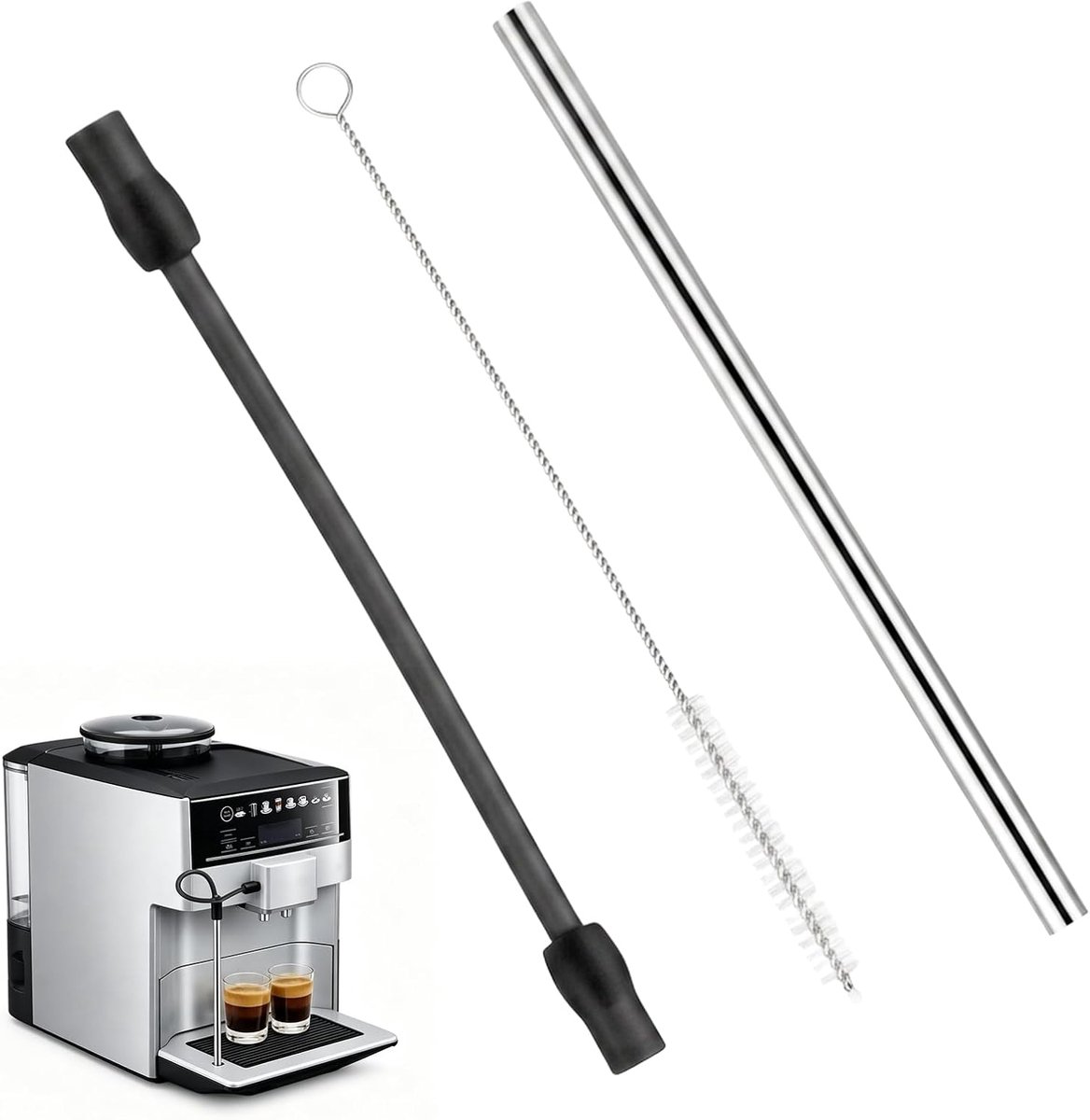 5-delige vervangingsset voor Siemens EQ6 & Bosch VeroAroma melkslang, accessoires voor volautomatische koffiemachine met roestvrijstalen melkslang en reinigingsborstel, compatibel