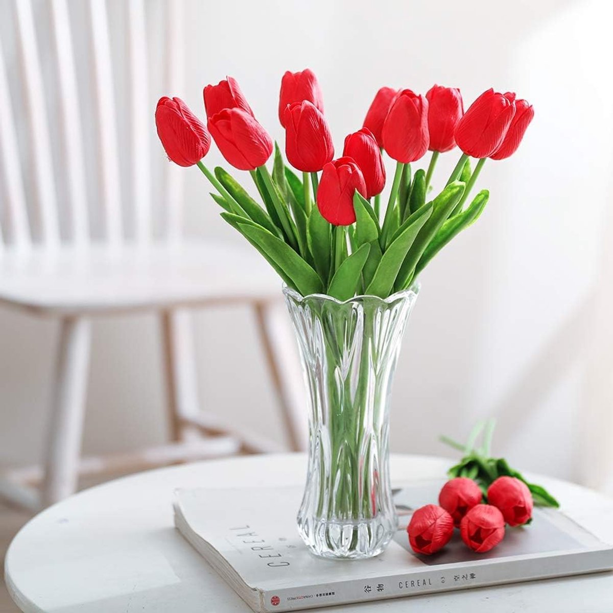 30 stuks kunstmatige tulpen bloemen nep tulpen boeket real touch bloemen voor decoratie (rood)