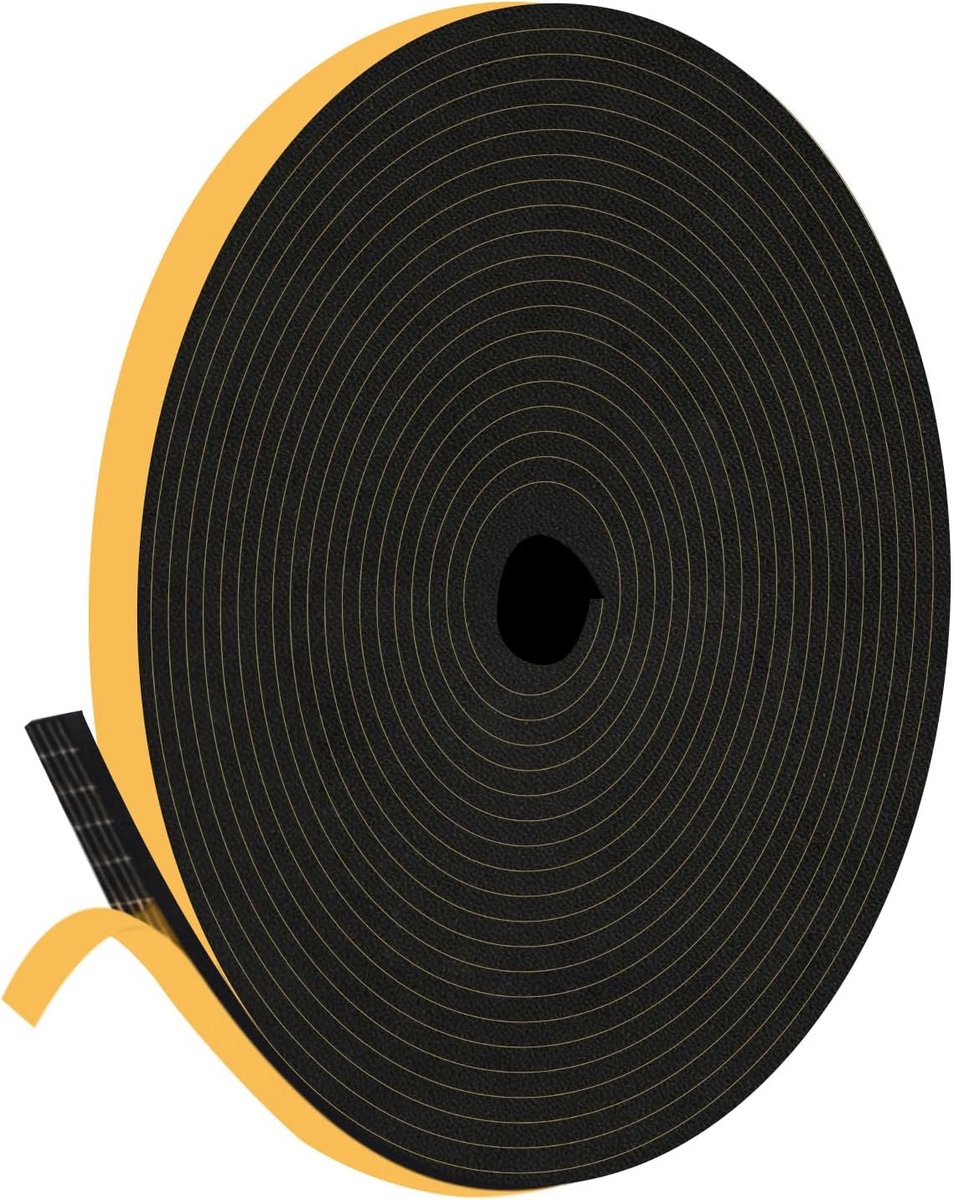 Zelfklevend, 6 mm (B) x 3 mm (D) x 5 m (L), schuimrubberen deurafdichting, raamafdichting voor kleine reparaties en smalle splijten, tochtstopper, waterdicht en geluidsisolatie, zwart