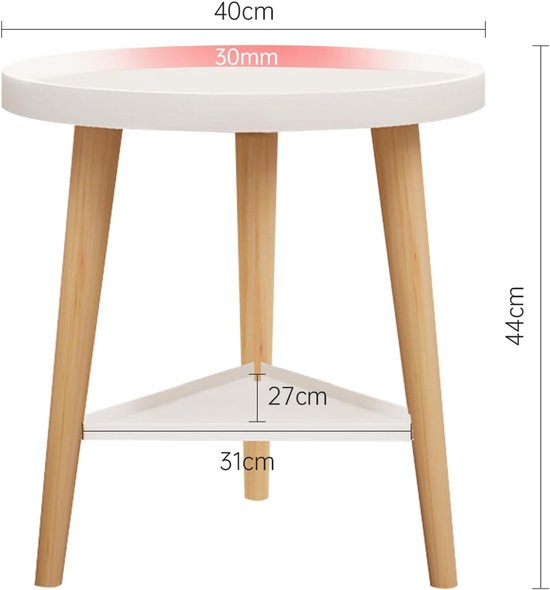 Bijzettafel, klein, 2 niveaus, ronde tafel, accenttafel voor woonkamer, salontafel, koffietafel, nachtkastje voor woonkamer, slaapkamer, kinderkamer, balkon, tuin, badkamer — afbeelding 2