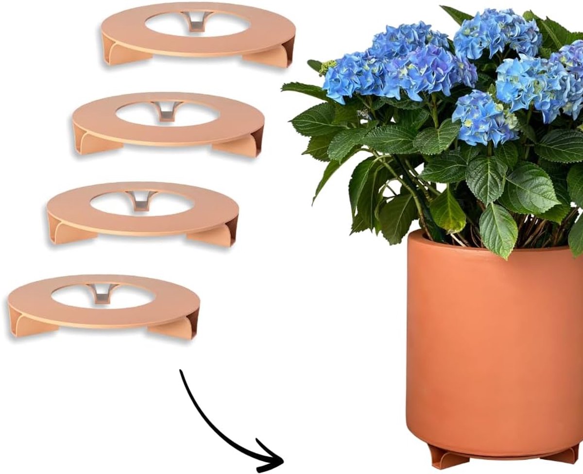 Set van 4 onderzetters voor bloempotten, kleur: terracotta, rond, diameter van 27 cm, onderzetters voor bloempotten, gerecycled materiaal, Made in Germany