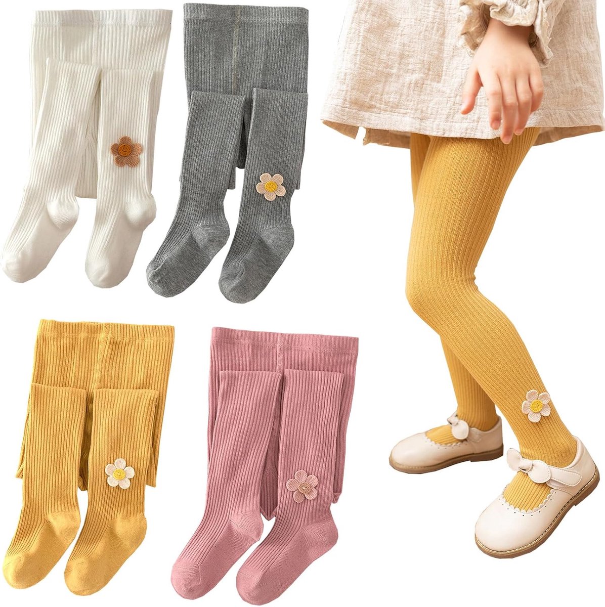 Leggings Meisjes 2 Stuks, Silkglory Sport Leggings Broeken voor Meisjes Bijpassende Ballet Baby Leggings Meisjes voor Indoor en Outdoor Sport Leggings Kinderen Grijs/Ginger/Rose/Wit,2-9 Jaar