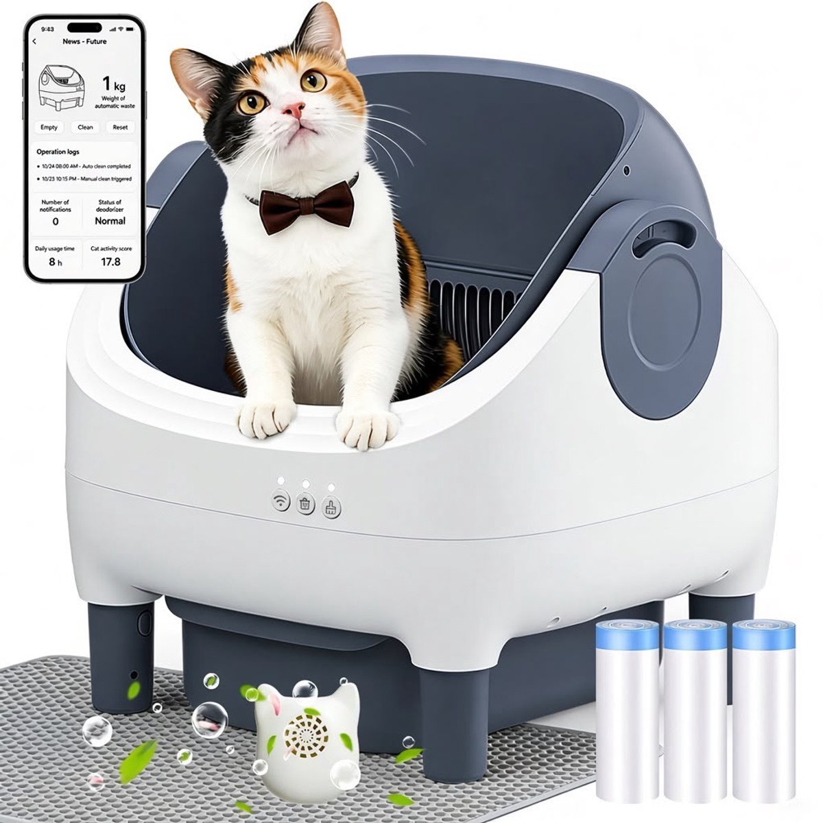 Atlasyx automatische kattenbak - Zelfreinigende kattenbak - Kattenbak groot - Kattentoilet - 76 L - App-bediening - 55 x50x 66,5cm