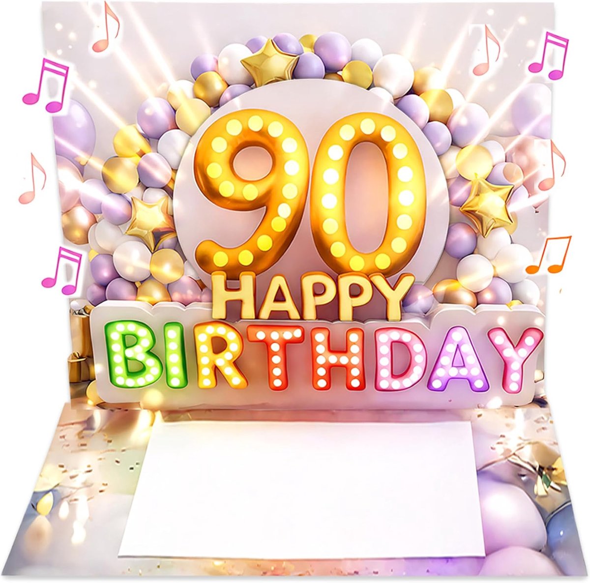 JoliCoon Birthday Card 90 with Music and Light - 3D Pop Up Birthday Card 90 Woman with Light Effect, Envelope and Seal - ShopVlot