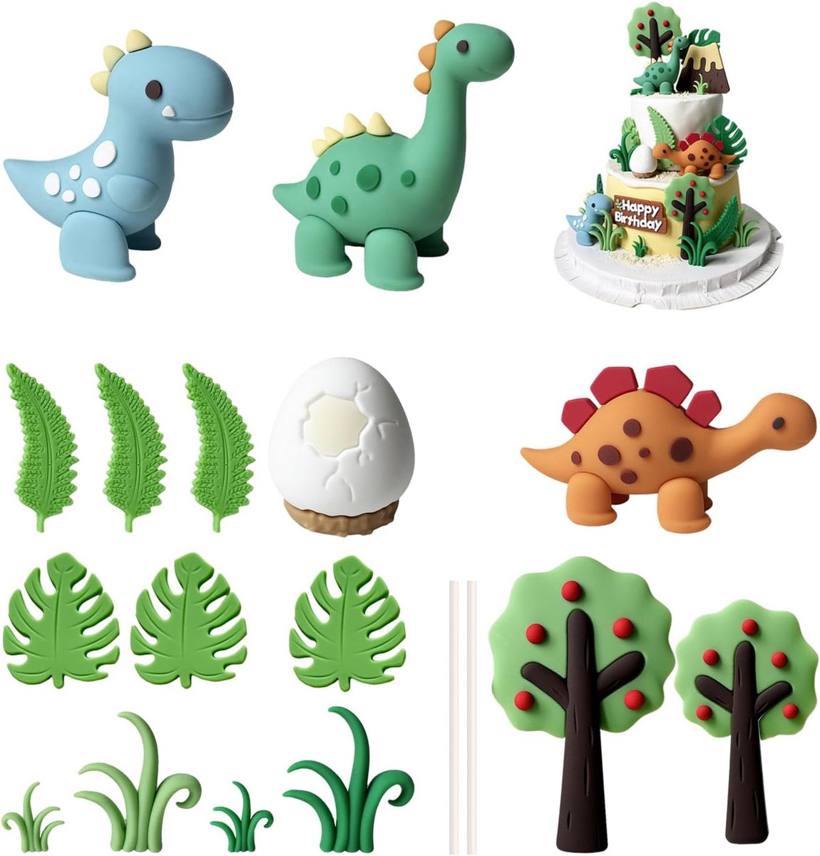 Ornamenten met dinosaurusbos, 16 stuks, taartdecoratie-ornamenten, taartdecoratie voor kinderen, feestbenodigdheden
