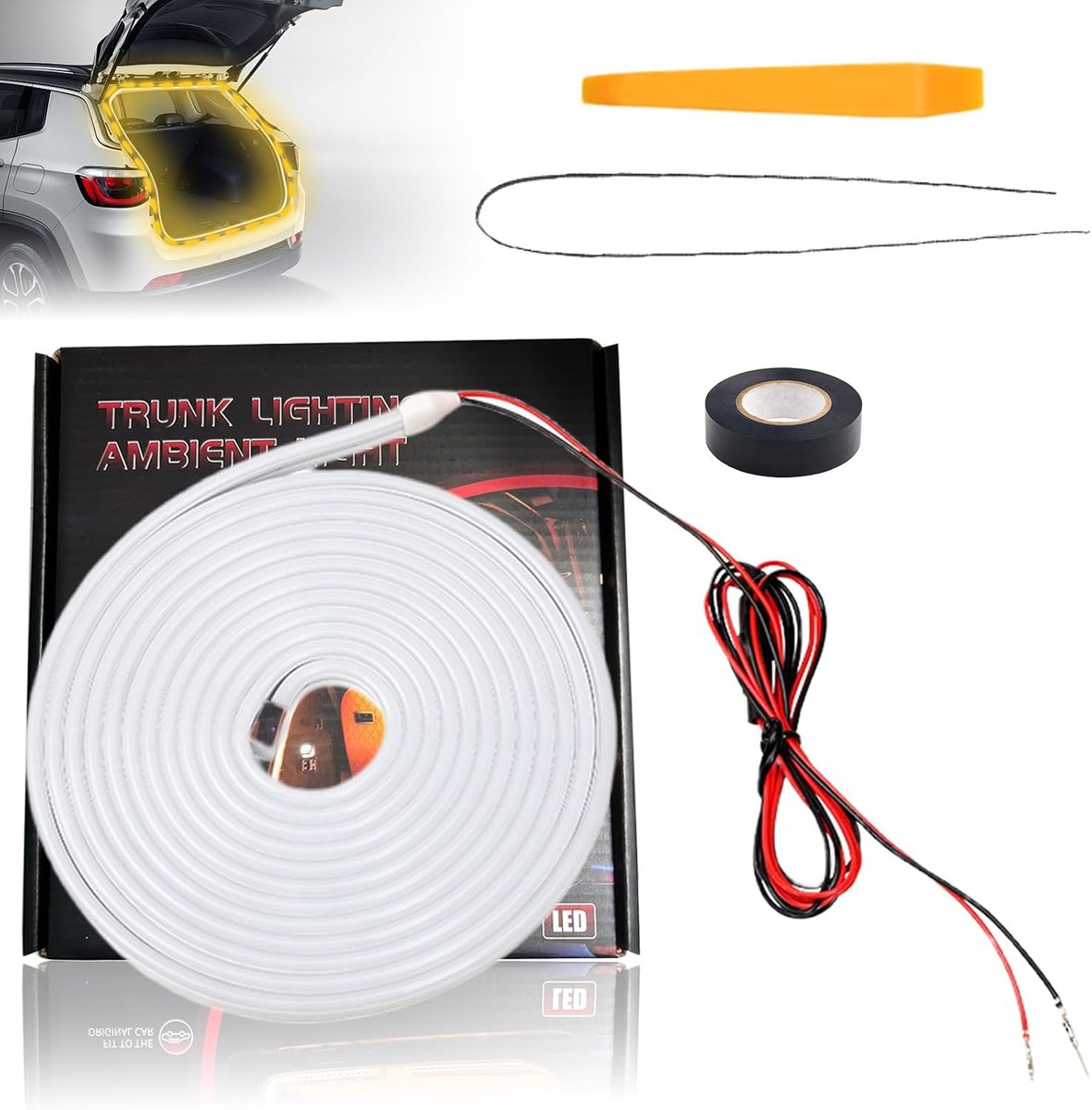 Flowing Car Trunk Light Strip, kofferbakverlichting, ledstrip, automatische sensor, voor auto, kofferbak, decoratie, 4 m