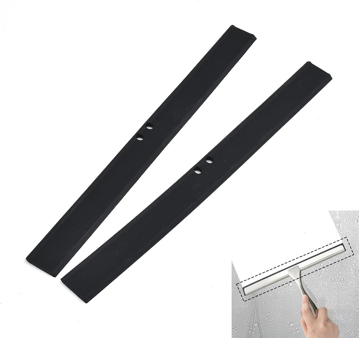 Rubberen aftreklip, 2 stuks professionele glasreinigingsstrips, universeel, geschikt voor de meeste trekkers voor ramen, spiegels, auto's en douchewanden, 25,5 cm