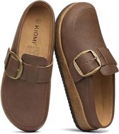 Olanly - Unisex clogs – PU – Comfort slippers – Houten clogs - Bruin - 39 - Geschikt voor een voetlengte van 24,6cm