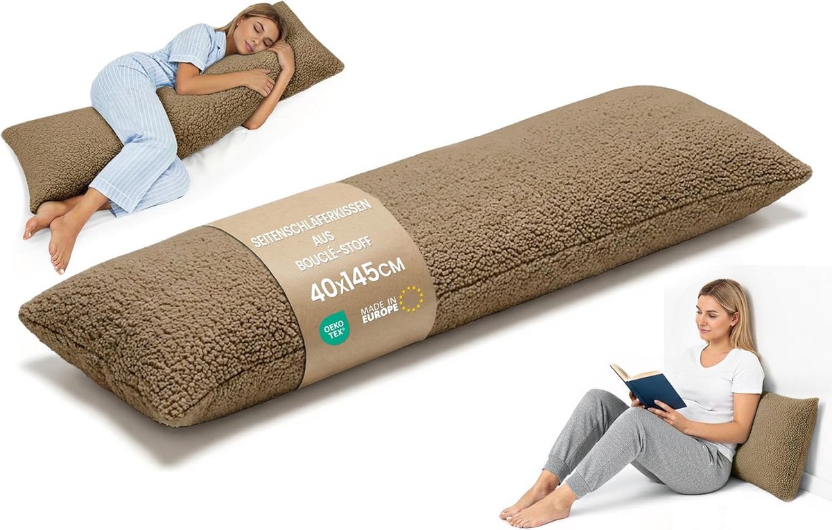 Zwangerschapskussen En Voedings Bouclé 145cm Lang En Comfortabel Kussen Voor Ondersteuning En Ontspanning Ideaal Voor Slapen En Borstvoeding Oeko-Tex certificaat