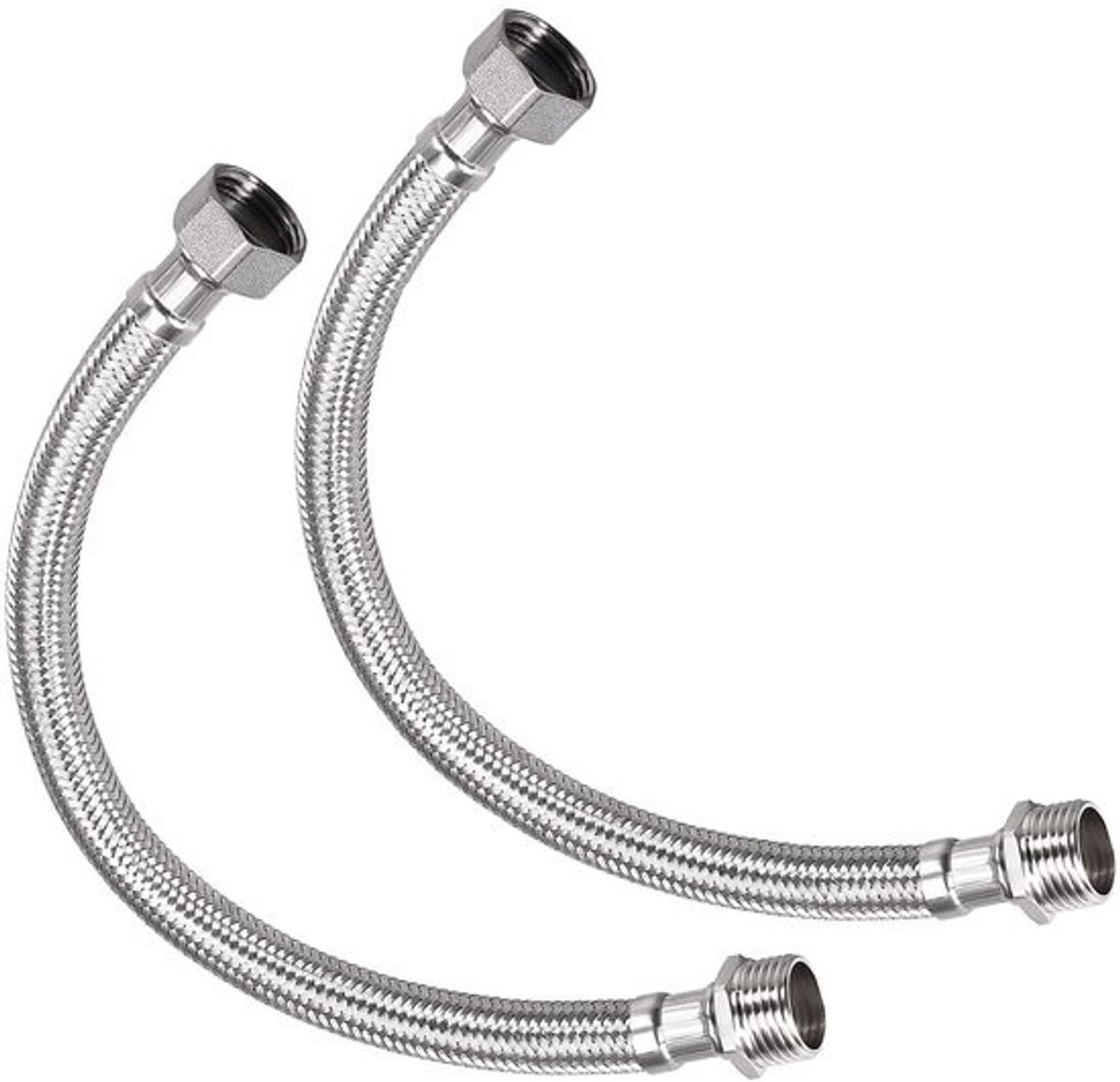 Kraan toevoerleiding connector - RVS - 400mm - 2 stuks - Keuken en badkamer - G1/2 naar G1/2 - Watertoevoerslang - 304 roestvrij staal