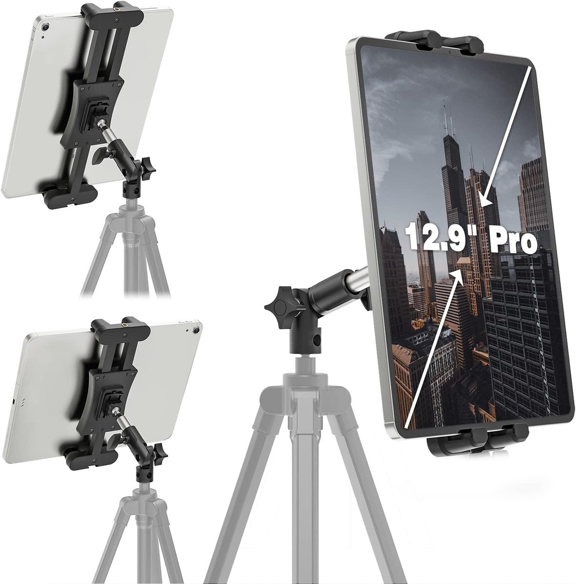 Tablet Statief Mount Adapter met Verstelbare Aluminium Arm voor Camera Monopod, iPad Houder voor Statief Tablet Klem Mount voor iPad Pro Air Mini, 4,7-13,5 inch Tablets Smartphones