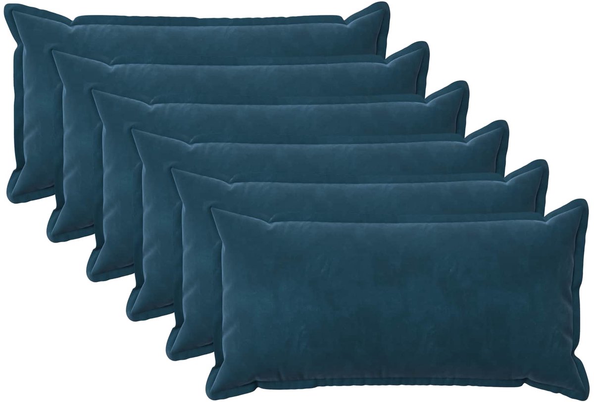 vidaXL Dekenkussen - 6 - st - HOUTEN - Blauw - 40 - x - 80 - cm - fluweel