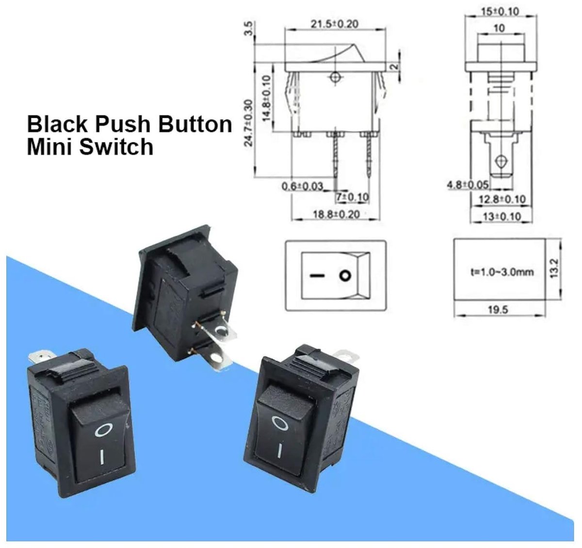4 Pcs Premium On/Off Flush-Mounted Rocker Switch Rocker Switch On/Off DIY AC 250V 220V 6A 2 Pin Black Rectangle Model - ShopVlot