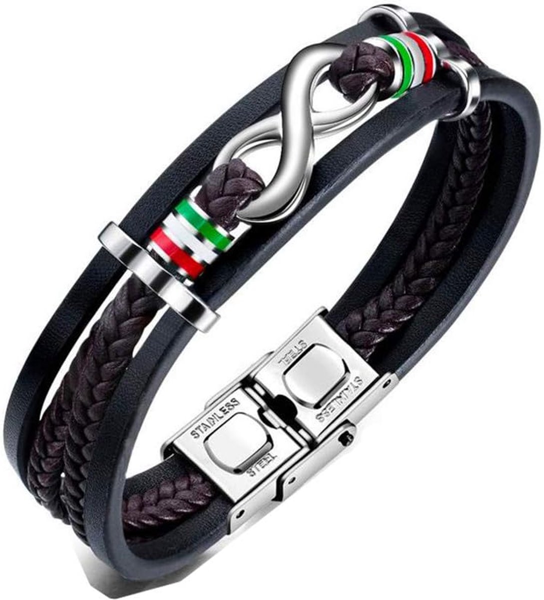 JWB309 Men's Stainless Steel Bracelet Made of PU Leather 21 cm or shorter., polyurethane leather - ShopVlot