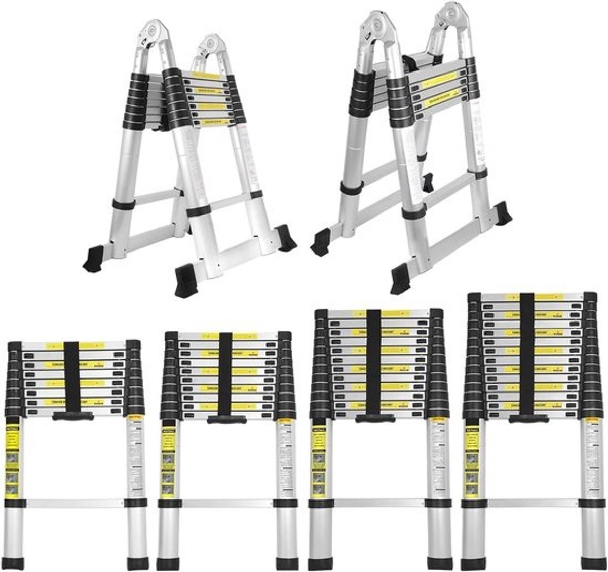 Telescopische aluminium ladder - tot 2,6 m - Antislip en multifunctioneel - belastbaar tot 150 kg