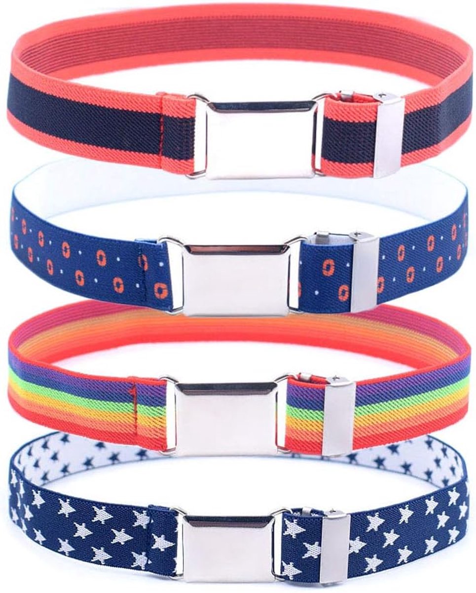 Pack of 4 children's straps, adjustable, elastic stretch belt for boys and girls, D,, Multicolour - ShopVlot