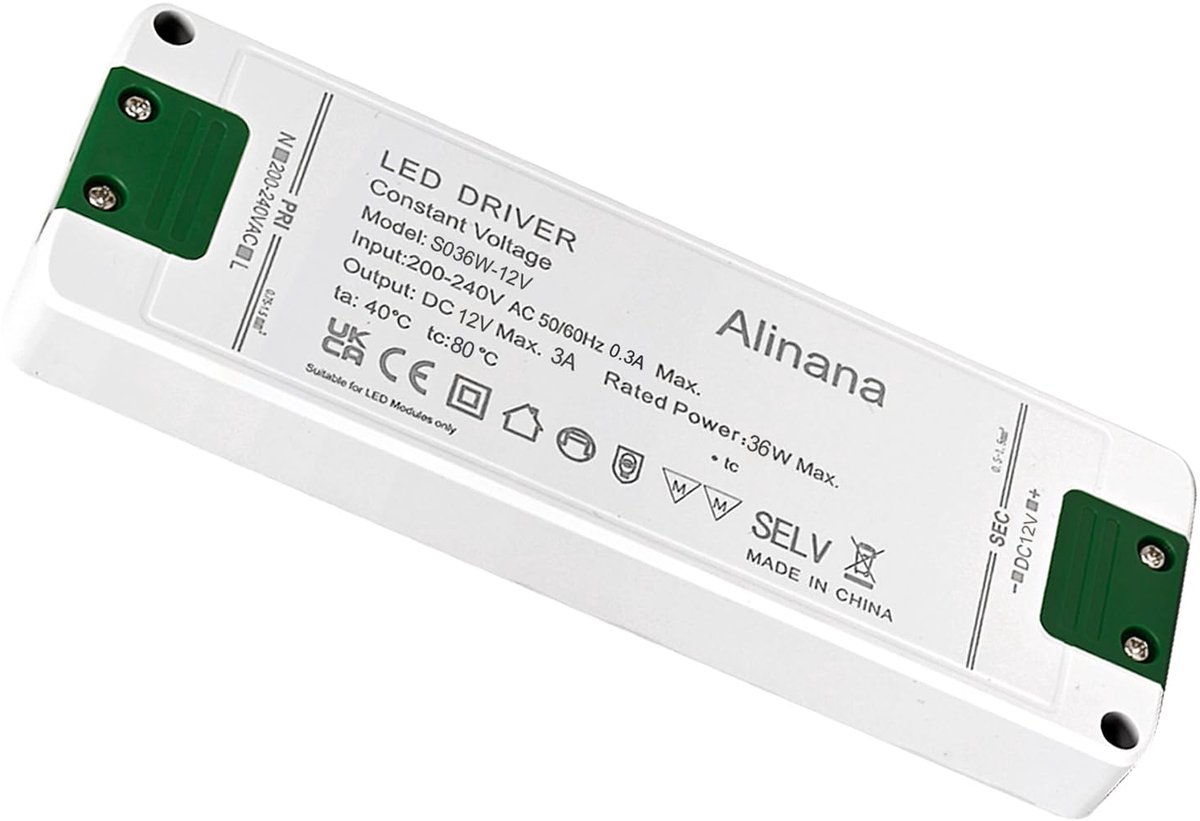 LED Transformer 12V 36W, Constant Voltage LED Driver 3A, Ultra-Thin Power Supply, 230V to 12V Low Voltage Transformer - ShopVlot