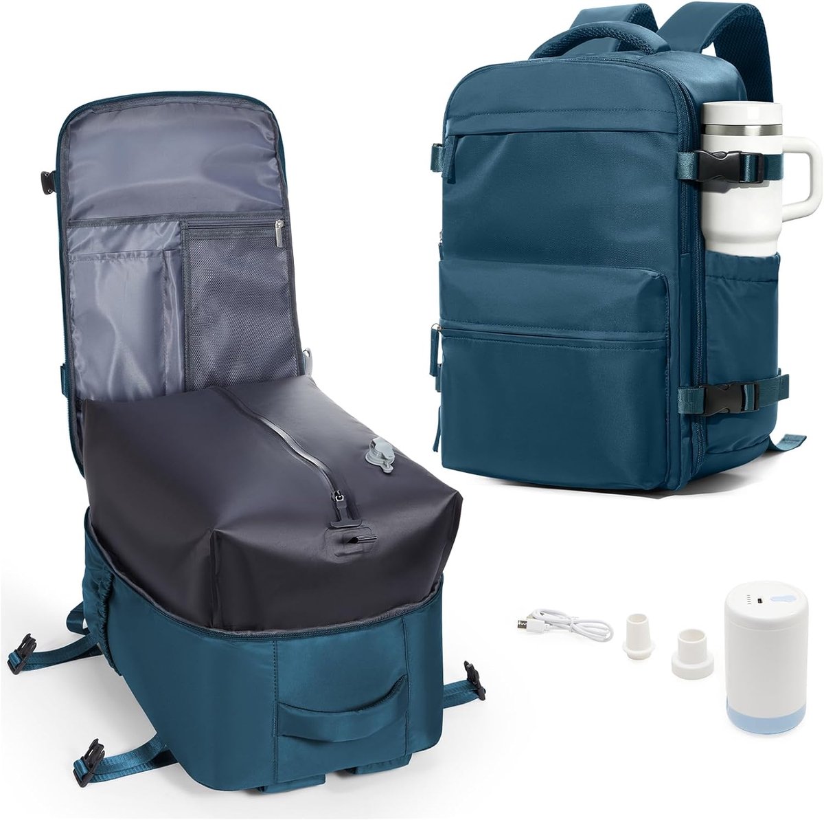 Travel Backpack Vacuum Waterproof Carry-on Airplane Blue with Pump - ShopVlot