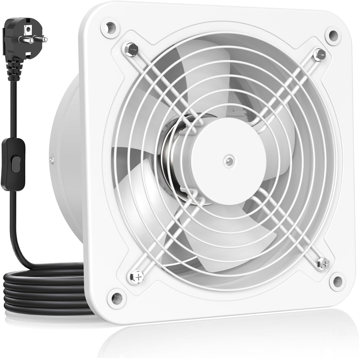 Stille 250mm Badkamer Ventilator met Controle voor Snelheid en Terugslagklep - Ideaal voor Keuken, Garage en Kelder, B-White
