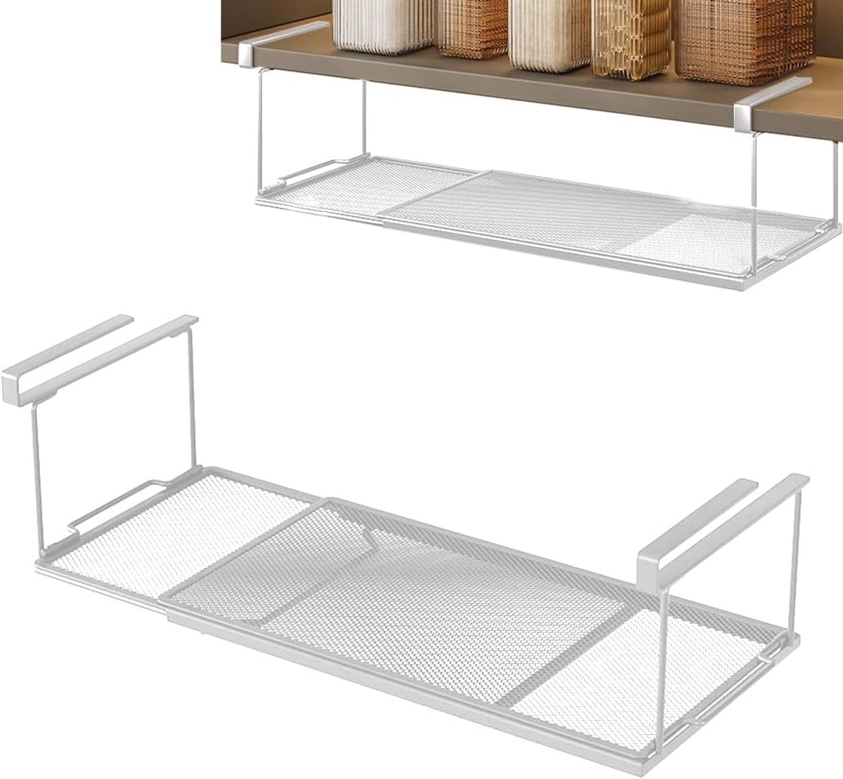 Onderrek, hangmand, 38-70 cm, keukenkastorganizer, hangrek voor kasten, wit, verstelbaar, 38-70 cm