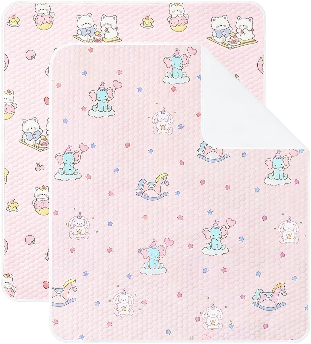 2 stuks wasbare waterdichte bedkussen, antislip absorberende matrasbeschermer, herbruikbare incontinentie onderpad voor volwassenen, kinderen en huisdieren, 75 x 90 cm (kittens en olifanten)